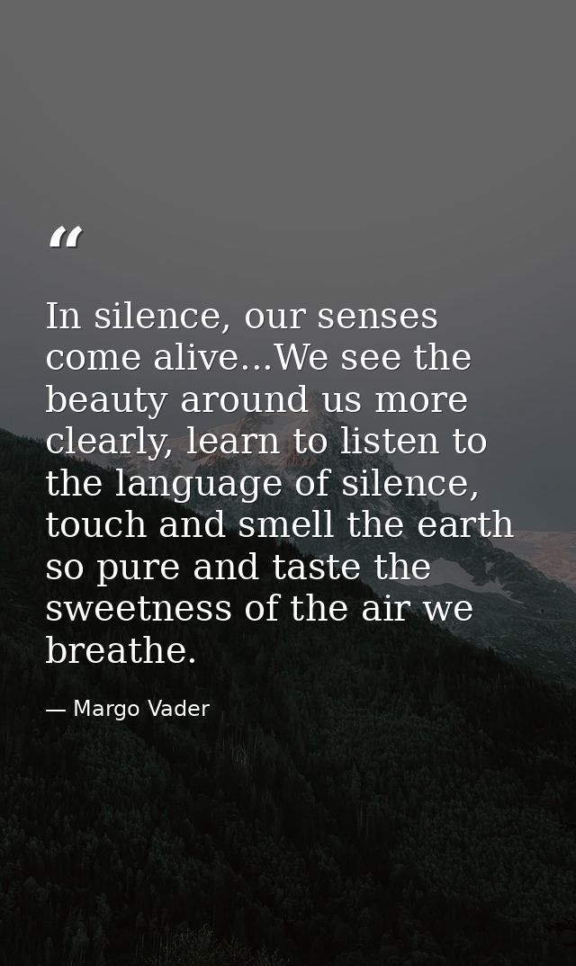 In silence, our senses come alive...We see the beauty around us more clearly, learn to listen to the language of silence — Margo Vader