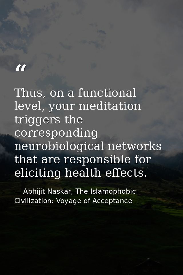 Thus, on a functional level, your meditation triggers the corresponding neurobiological networks that are responsible fo — Abhijit Naskar, The Islamophobic Civilization: Voyage of Acceptance