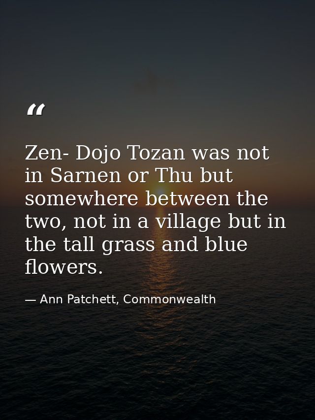 Zen- Dojo Tozan was not in Sarnen or Thu but somewhere between the two, not in a village but in the tall grass and blue  — Ann Patchett, Commonwealth