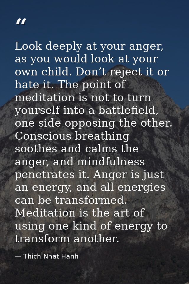 Look deeply at your anger, as you would look at your own child. Don’t reject it or hate it. The point of meditation is n — Thich Nhat Hanh