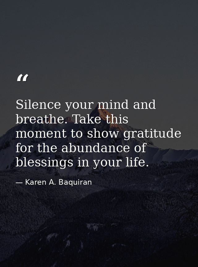 Silence your mind and breathe. Take this moment to show gratitude for the abundance of blessings in your life. — Karen A. Baquiran