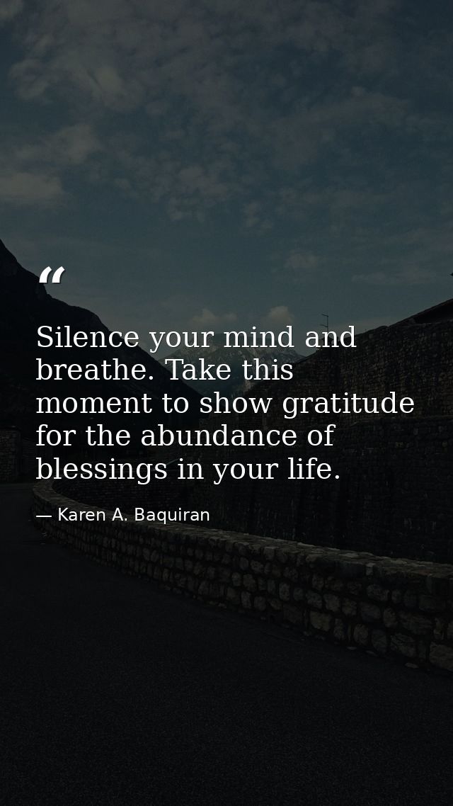 Silence your mind and breathe. Take this moment to show gratitude for the abundance of blessings in your life. — Karen A. Baquiran