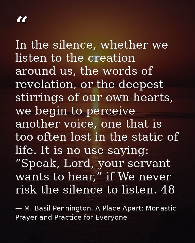 In the silence, whether we listen to the creation around us, the words of revelation, or the deepest stirrings of our ow — M. Basil Pennington, A Place Apart: Monastic Prayer and Practice for Everyone