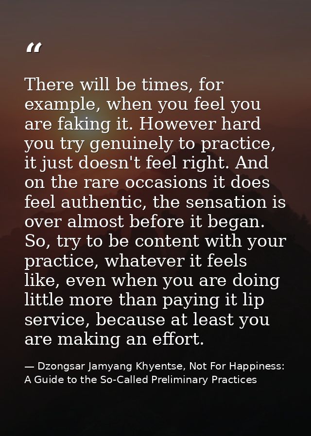 There will be times, for example, when you feel you are faking it. However hard you try genuinely to practice, it just d — Dzongsar Jamyang Khyentse, Not For Happiness: A Guide to the So-Called Preliminary Practices