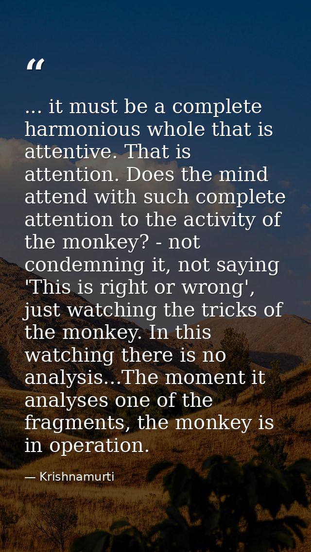 ... it must be a complete harmonious whole that is attentive. That is attention. Does the mind attend with such complete — Krishnamurti
