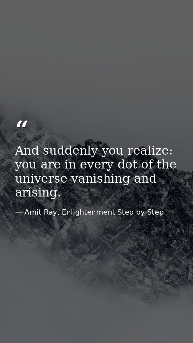 And suddenly you realize: you are in every dot of the universe vanishing and arising. — Amit Ray, Enlightenment Step by Step