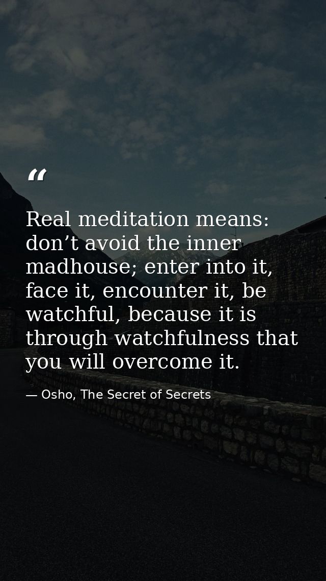 Real meditation means: don’t avoid the inner madhouse; enter into it, face it, encounter it, be watchful, because it is  — Osho, The Secret of Secrets
