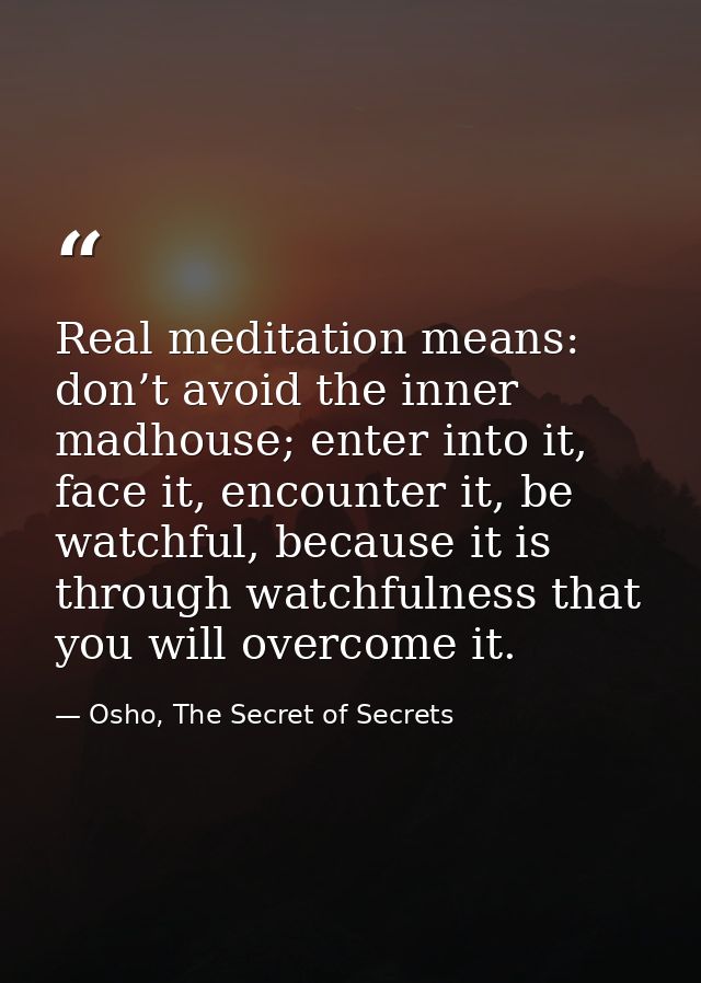Real meditation means: don’t avoid the inner madhouse; enter into it, face it, encounter it, be watchful, because it is  — Osho, The Secret of Secrets