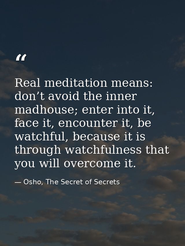 Real meditation means: don’t avoid the inner madhouse; enter into it, face it, encounter it, be watchful, because it is  — Osho, The Secret of Secrets