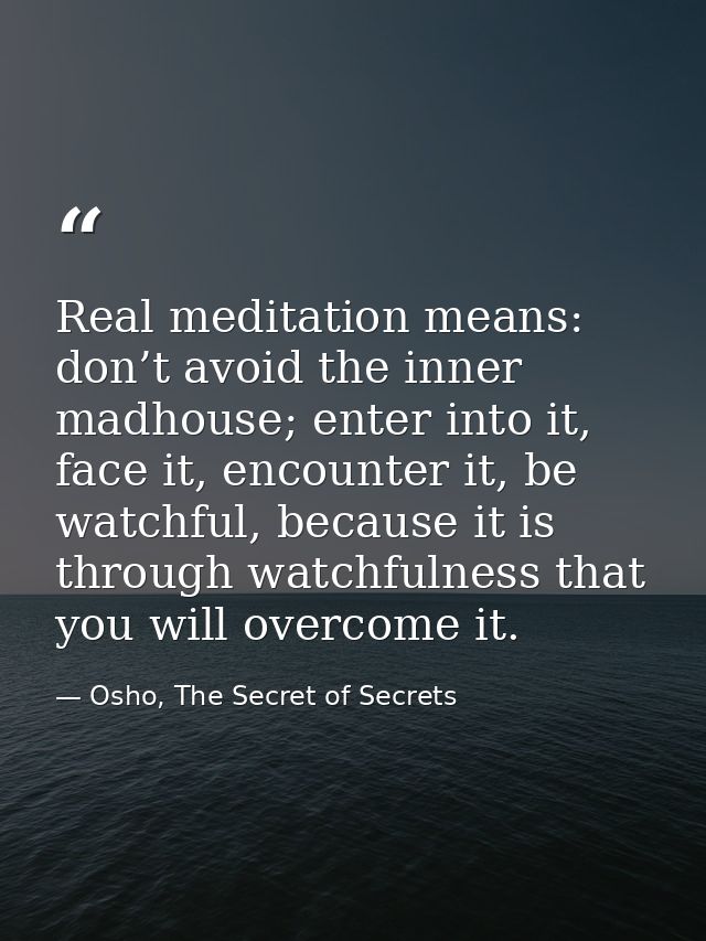 Real meditation means: don’t avoid the inner madhouse; enter into it, face it, encounter it, be watchful, because it is  — Osho, The Secret of Secrets