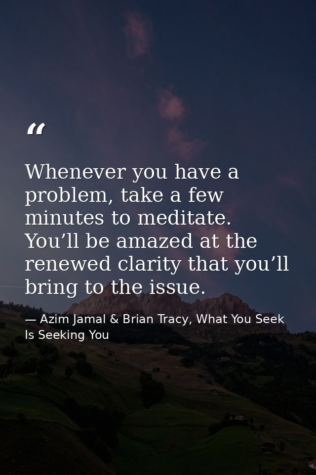 Whenever you have a problem, take a few minutes to meditate. You’ll be amazed at the renewed clarity that you’ll bring t — Azim Jamal & Brian Tracy, What You Seek Is Seeking You