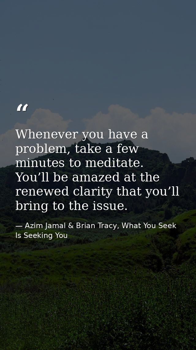 Whenever you have a problem, take a few minutes to meditate. You’ll be amazed at the renewed clarity that you’ll bring t — Azim Jamal & Brian Tracy, What You Seek Is Seeking You