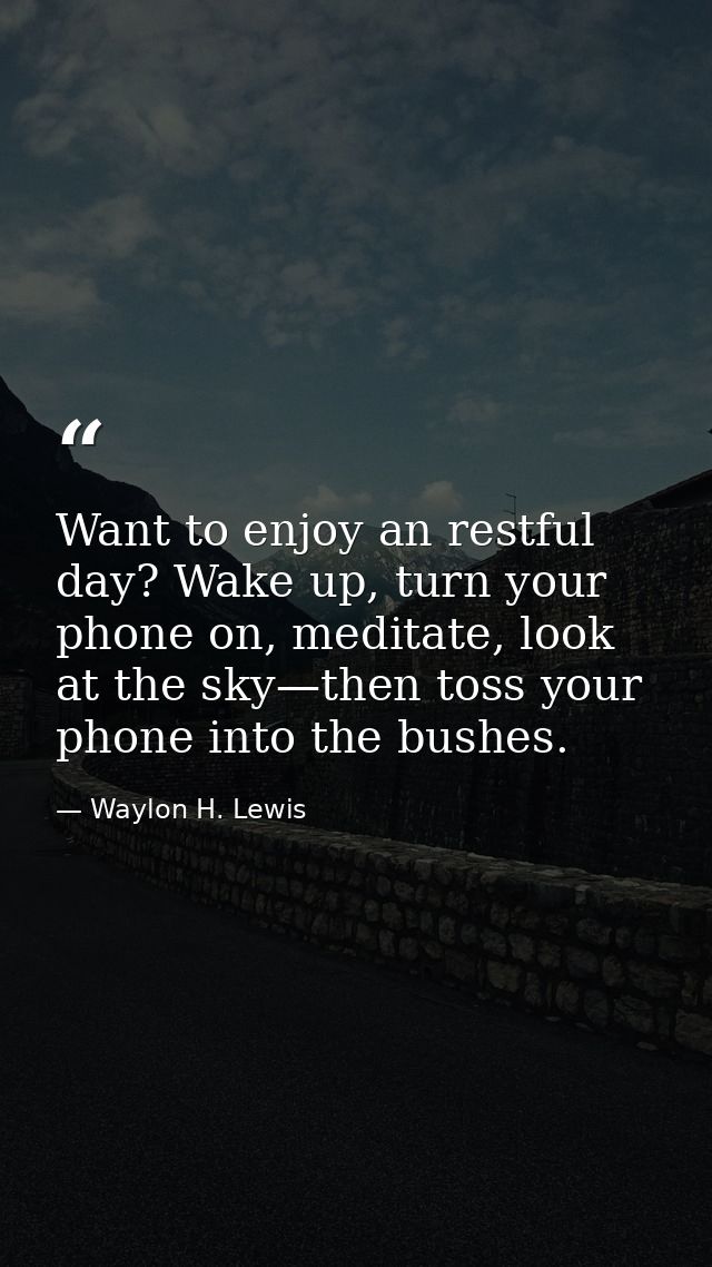 Want to enjoy an restful day? Wake up, turn your phone on, meditate, look at the sky—then toss your phone into the bushe — Waylon H. Lewis