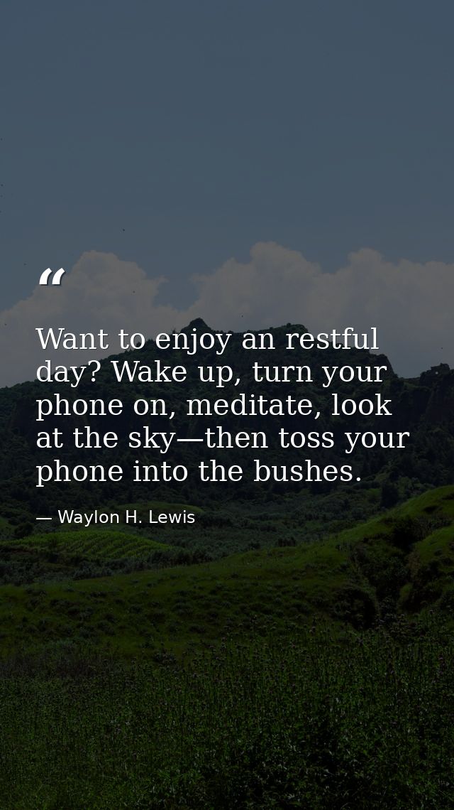 Want to enjoy an restful day? Wake up, turn your phone on, meditate, look at the sky—then toss your phone into the bushe — Waylon H. Lewis