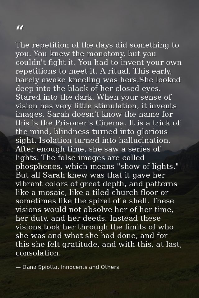 The repetition of the days did something to you. You knew the monotony, but you couldn't fight it. You had to invent you — Dana Spiotta, Innocents and Others