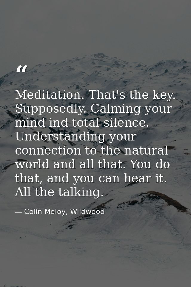 Meditation. That's the key. Supposedly. Calming your mind ind total silence. Understanding your connection to the natura — Colin Meloy, Wildwood