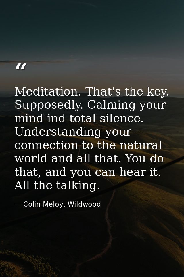 Meditation. That's the key. Supposedly. Calming your mind ind total silence. Understanding your connection to the natura — Colin Meloy, Wildwood