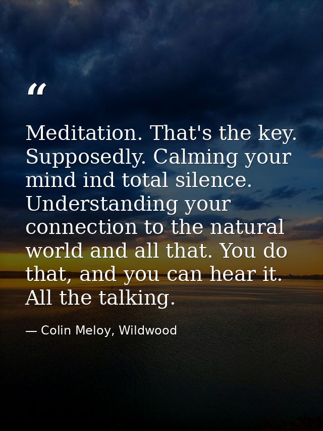 Meditation. That's the key. Supposedly. Calming your mind ind total silence. Understanding your connection to the natura — Colin Meloy, Wildwood