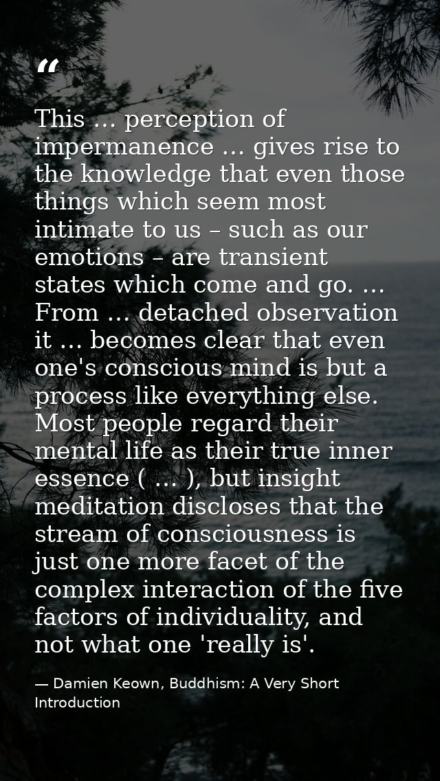 This … perception of impermanence … gives rise to the knowledge that even those things which seem most intimate to us –  — Damien Keown, Buddhism: A Very Short Introduction