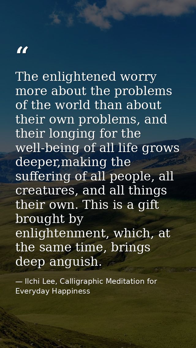 The enlightened worry more about the problems of the world than about their own problems, and their longing for the well — Ilchi Lee, Calligraphic Meditation for Everyday Happiness