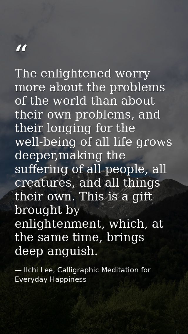 The enlightened worry more about the problems of the world than about their own problems, and their longing for the well — Ilchi Lee, Calligraphic Meditation for Everyday Happiness