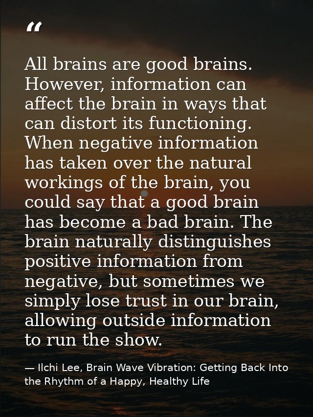 All brains are good brains. However, information can affect the brain in ways that can distort its functioning. When neg — Ilchi Lee, Brain Wave Vibration: Getting Back Into the Rhythm of a Happy, Healthy Life