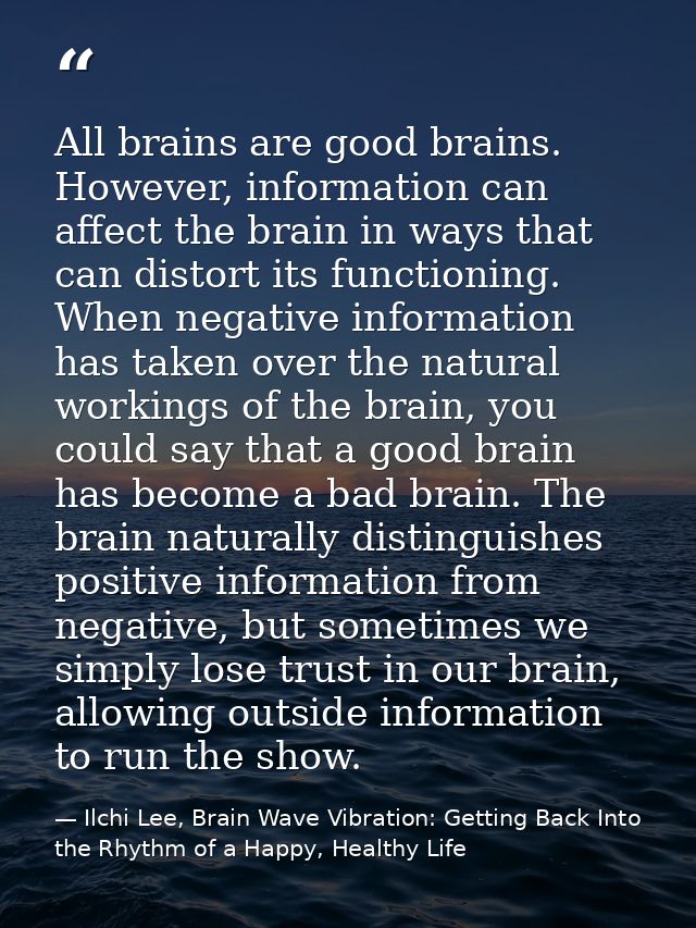 All brains are good brains. However, information can affect the brain in ways that can distort its functioning. When neg — Ilchi Lee, Brain Wave Vibration: Getting Back Into the Rhythm of a Happy, Healthy Life
