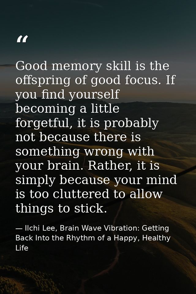 Good memory skill is the offspring of good focus. If you find yourself becoming a little forgetful, it is probably not b — Ilchi Lee, Brain Wave Vibration: Getting Back Into the Rhythm of a Happy, Healthy Life