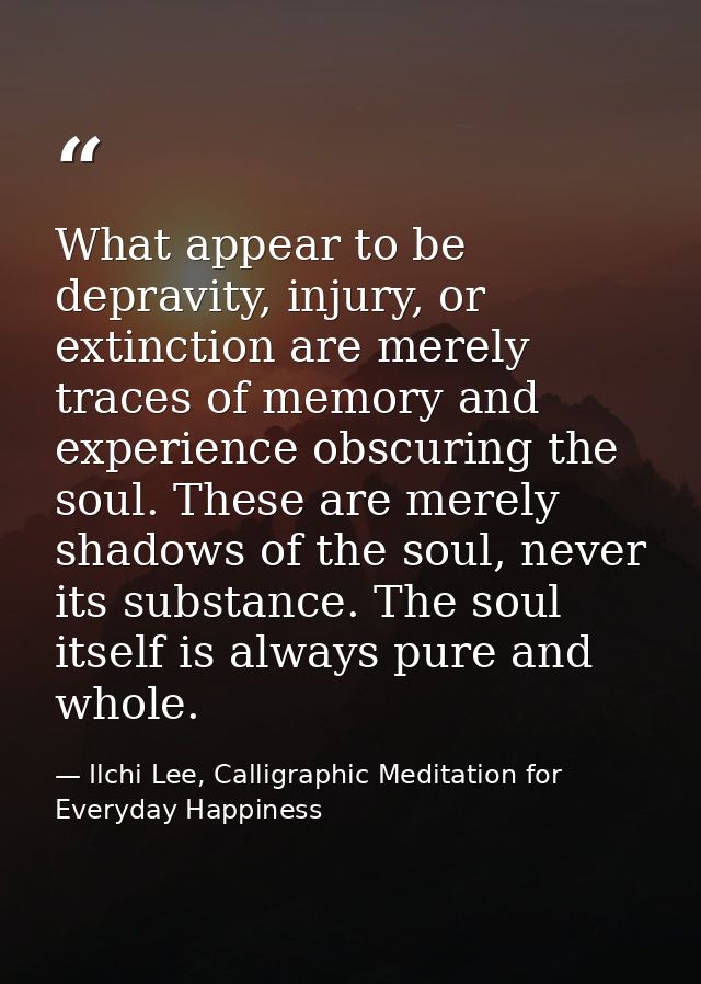 What appear to be depravity, injury, or extinction are merely traces of memory and experience obscuring the soul. These  — Ilchi Lee, Calligraphic Meditation for Everyday Happiness