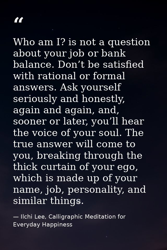 Who am I? is not a question about your job or bank balance. Don’t be satisfied with rational or formal answers. Ask your — Ilchi Lee, Calligraphic Meditation for Everyday Happiness