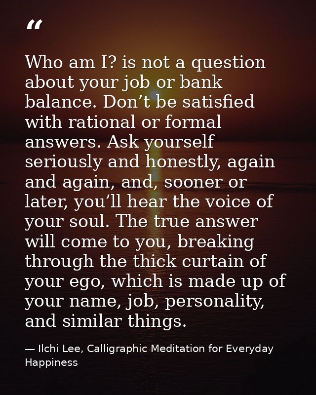 Who am I? is not a question about your job or bank balance. Don’t be satisfied with rational or formal answers. Ask your — Ilchi Lee, Calligraphic Meditation for Everyday Happiness