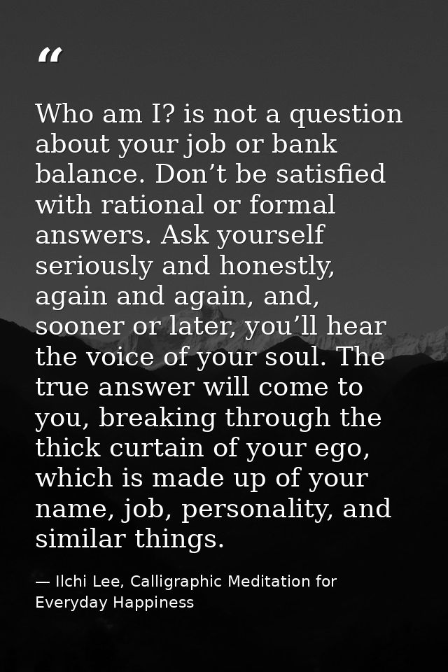 Who am I? is not a question about your job or bank balance. Don’t be satisfied with rational or formal answers. Ask your — Ilchi Lee, Calligraphic Meditation for Everyday Happiness