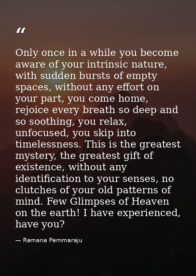 Only once in a while you become aware of your intrinsic nature, with sudden bursts of empty spaces, without any effort o — Ramana Pemmaraju