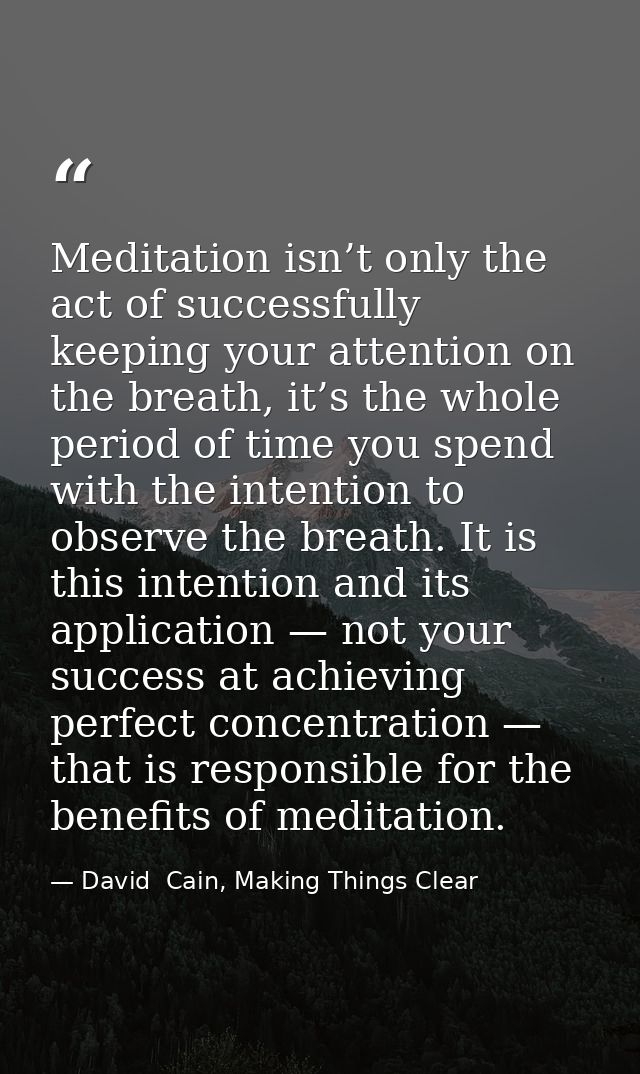 Meditation isn’t only the act of successfully keeping your attention on the breath, it’s the whole period of time you sp — David  Cain, Making Things Clear