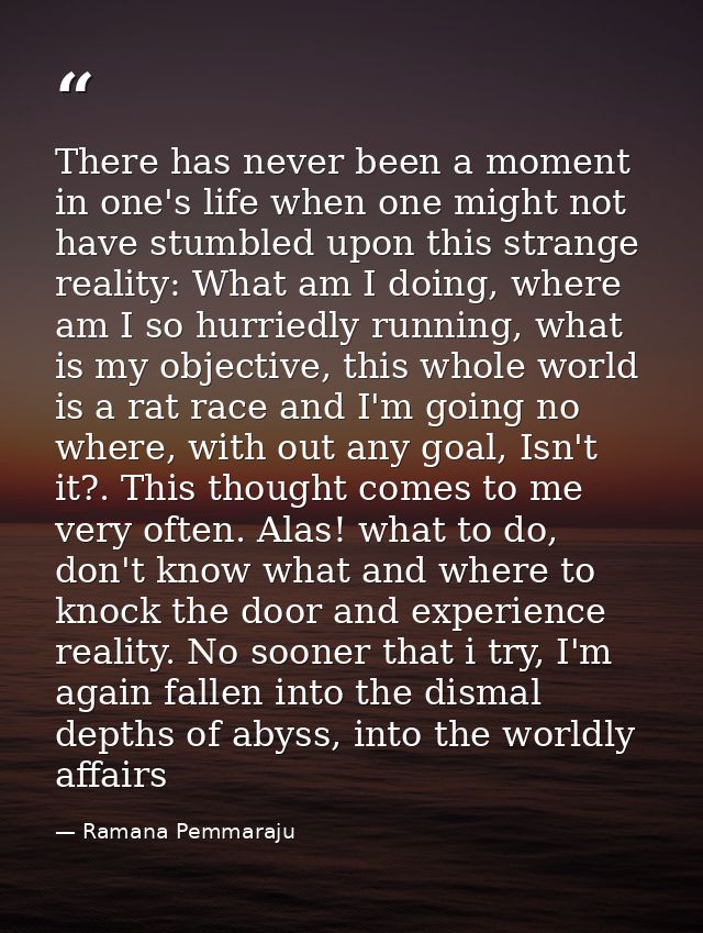 There has never been a moment in one's life when one might not have stumbled upon this strange reality: What am I doing, — Ramana Pemmaraju