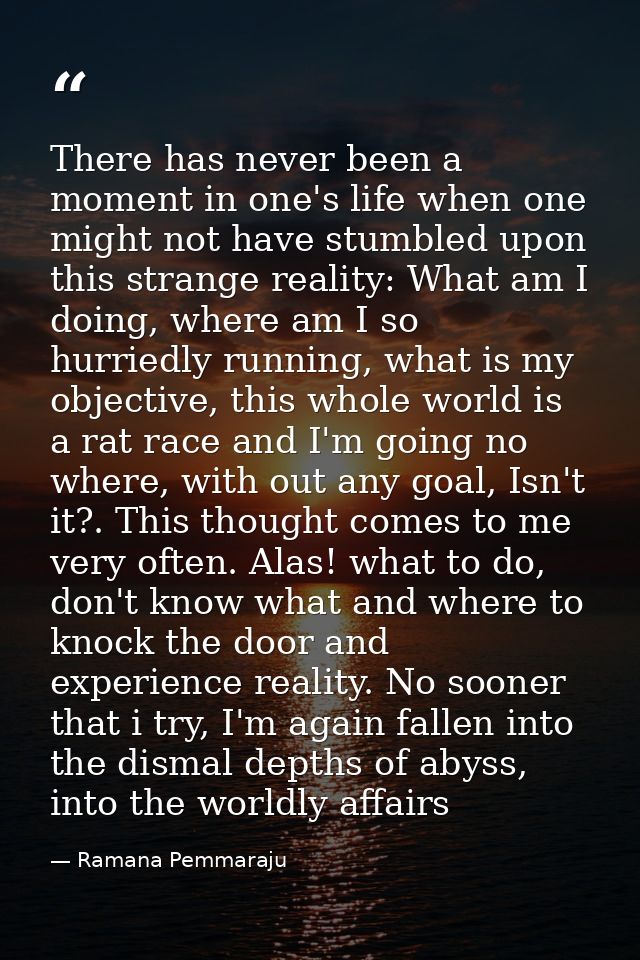 There has never been a moment in one's life when one might not have stumbled upon this strange reality: What am I doing, — Ramana Pemmaraju