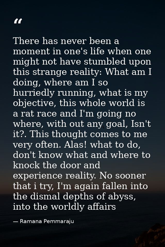 There has never been a moment in one's life when one might not have stumbled upon this strange reality: What am I doing, — Ramana Pemmaraju