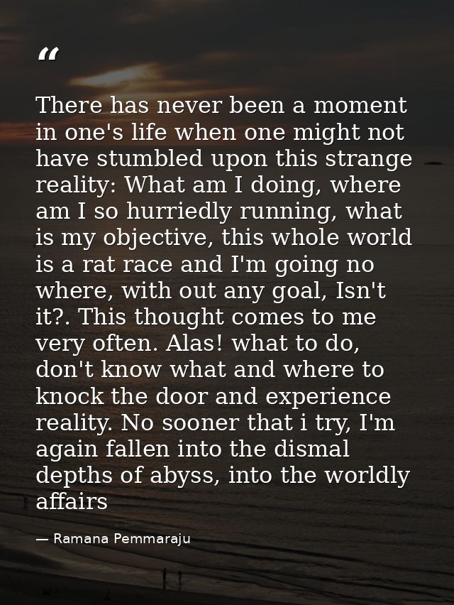 There has never been a moment in one's life when one might not have stumbled upon this strange reality: What am I doing, — Ramana Pemmaraju