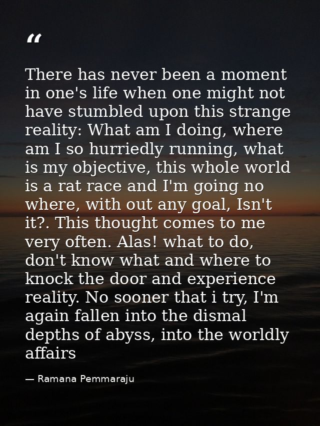 There has never been a moment in one's life when one might not have stumbled upon this strange reality: What am I doing, — Ramana Pemmaraju