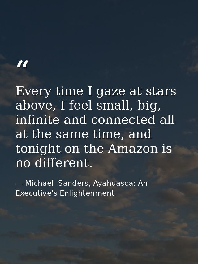 Every time I gaze at stars above, I feel small, big, infinite and connected all at the same time, and tonight on the Ama — Michael  Sanders, Ayahuasca: An Executive's Enlightenment