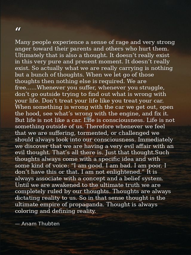 Many people experience a sense of rage and very strong anger toward their parents and others who hurt them. Ultimately t — Anam Thubten