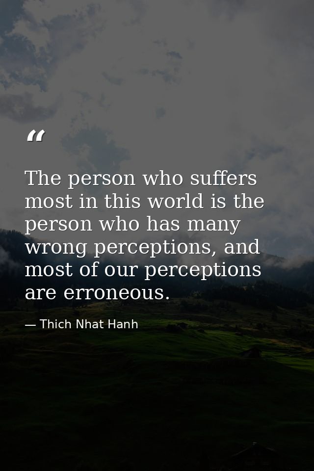 The person who suffers most in this world is the person who has many wrong perceptions, and most of our perceptions are  — Thich Nhat Hanh