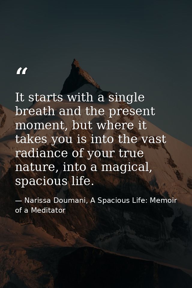It starts with a single breath and the present moment, but where it takes you is into the vast radiance of your true nat — Narissa Doumani, A Spacious Life: Memoir of a Meditator
