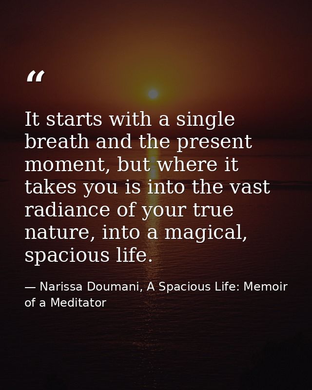 It starts with a single breath and the present moment, but where it takes you is into the vast radiance of your true nat — Narissa Doumani, A Spacious Life: Memoir of a Meditator