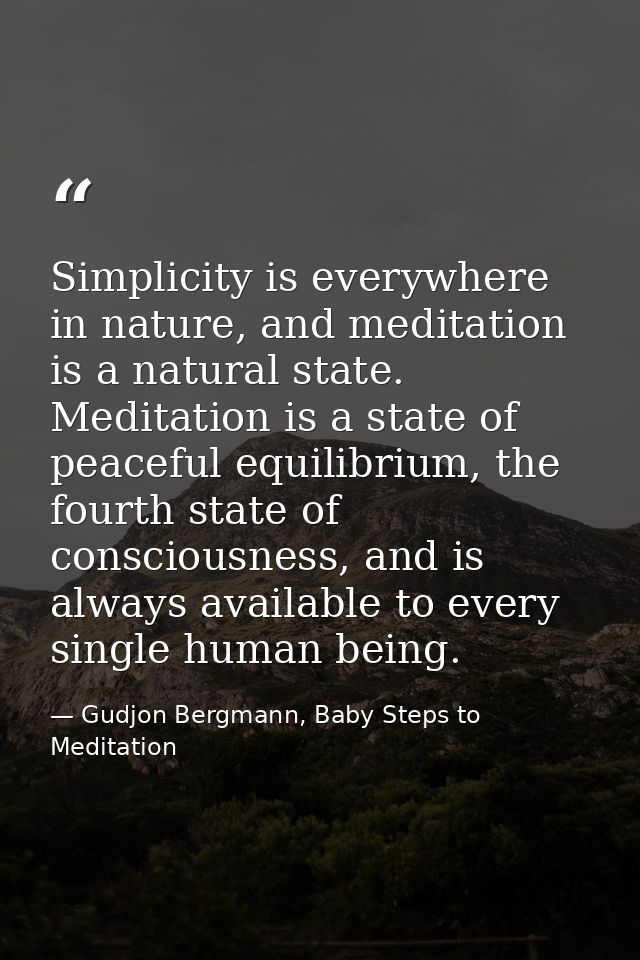 Simplicity is everywhere in nature, and meditation is a natural state. Meditation is a state of peaceful equilibrium, th — Gudjon Bergmann, Baby Steps to Meditation