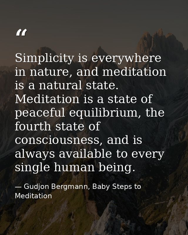 Simplicity is everywhere in nature, and meditation is a natural state. Meditation is a state of peaceful equilibrium, th — Gudjon Bergmann, Baby Steps to Meditation
