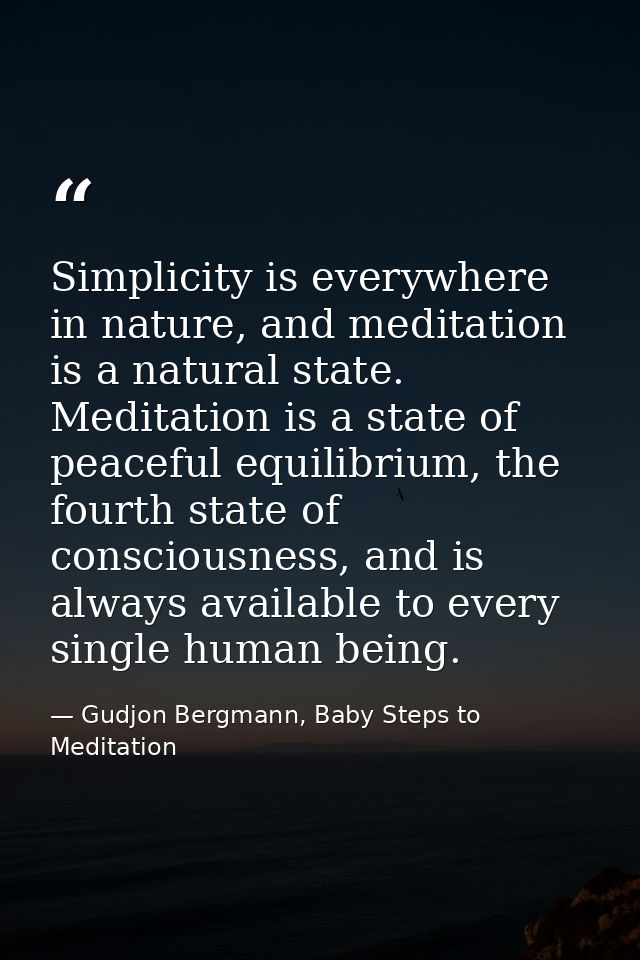 Simplicity is everywhere in nature, and meditation is a natural state. Meditation is a state of peaceful equilibrium, th — Gudjon Bergmann, Baby Steps to Meditation