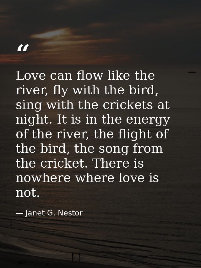 Love can flow like the river, fly with the bird, sing with the crickets at night. It is in the energy of the river, the  — Janet G. Nestor