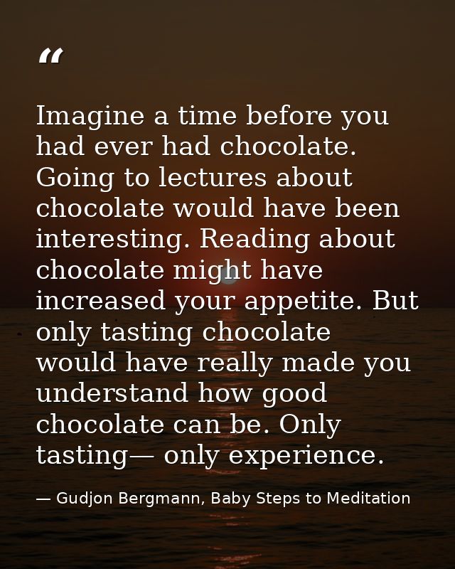 Imagine a time before you had ever had chocolate. Going to lectures about chocolate would have been interesting. Reading — Gudjon Bergmann, Baby Steps to Meditation