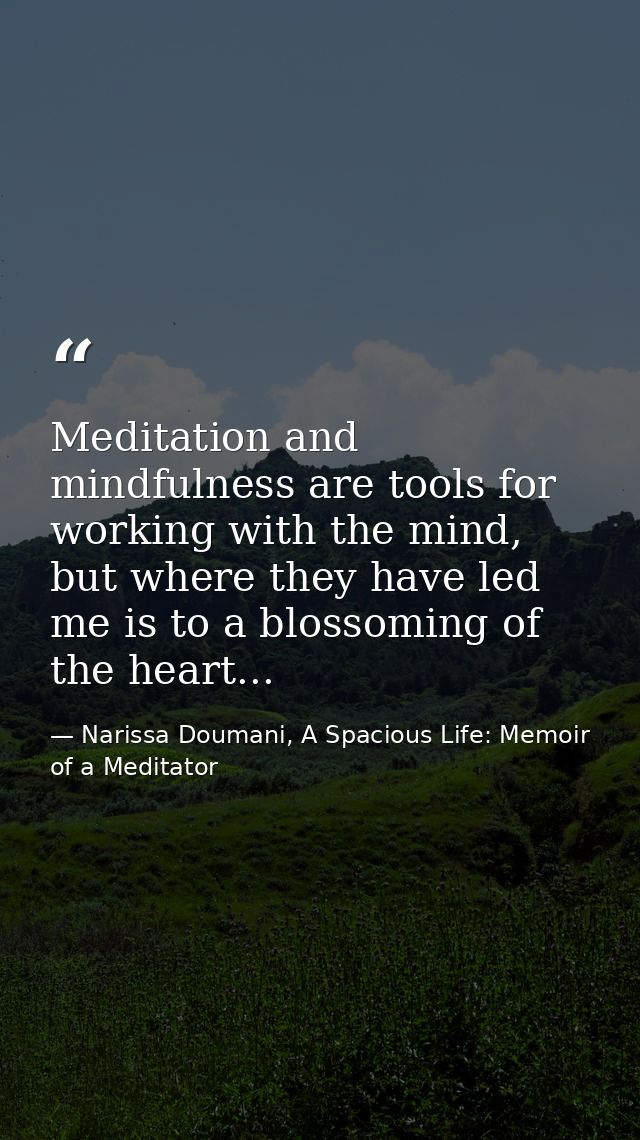 Meditation and mindfulness are tools for working with the mind, but where they have led me is to a blossoming of the hea — Narissa Doumani, A Spacious Life: Memoir of a Meditator